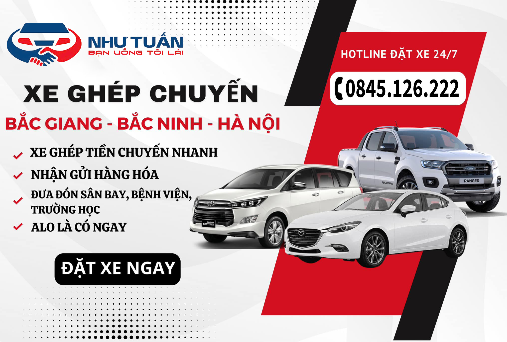 Dịch vụ xe ghép, xe tiện chuyến Bắc Giang - Bắc Ninh - Hà Nội và các tỉnh thành trên cả nước